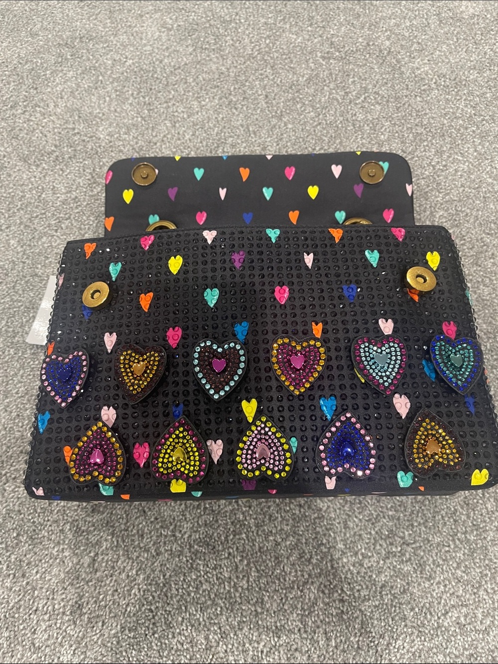 Kurt Geiger Black Multicolor Crystal Heart Crossbody Bag - Picture 10 of 17